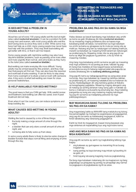Bedwetting in Teenagers and Young Adults in Filipino.